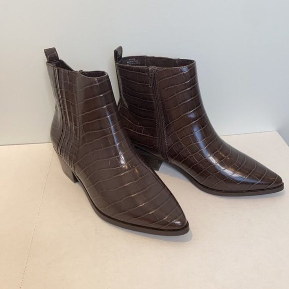 Addition Elle Women Brown Crocodile Embossed Faux Leather Ankle Boots Size 9W - Picture 4 of 13